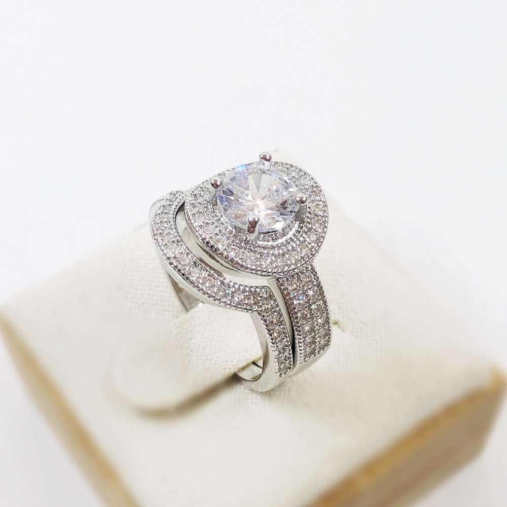 S925 Sterling Sliver Wedding Ring Set - Picture 3 of 9